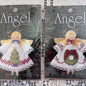 Vintage Angel Cross Stitch Ornament DMC Set of 2